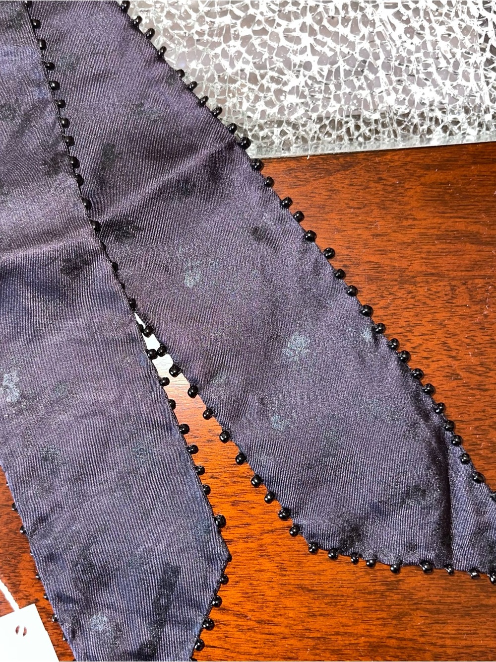 Coach Black Silk Floral Print Beaded Skinny Scarf - Picture 3 of 6